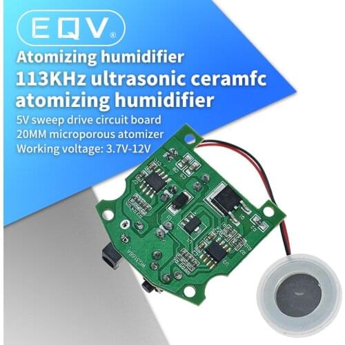 EQV 20mm 113KHz Ultrasonic Humidifier Mist Maker USB Ceramic Atomizer Transducer Humidified Plate Accessories + PCB Module D20mm