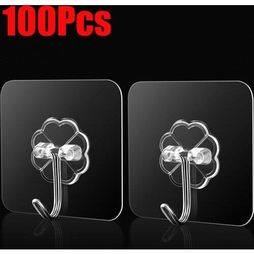 100Pcs 6x6cm Transparent Strong Self Adhesive Door Wall Hangers Hooks Suction Heavy Load Rack Cup Sucker for Kitchen Bathroom