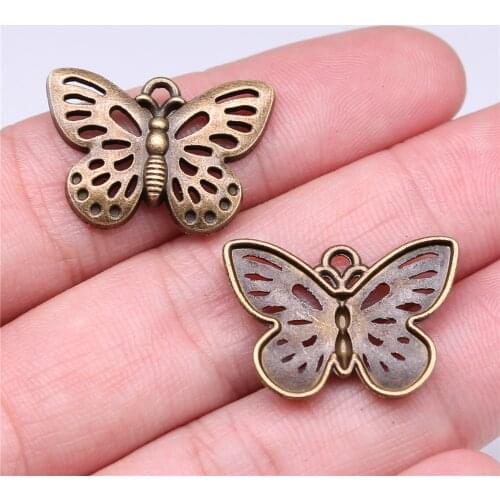 WYSIWYG 10pcs 25x18mm Butterfly Pendants For Jewelry Making Butterfly Charm Antique Silver Color Gold Color Butterfly Charm