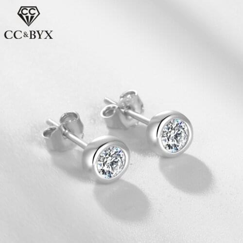 925 Silver Stud Earrings For Women And Men Bubble Cubic Zirconia Round Stone Simple Earrings Small Fashion Jewelry CCE631