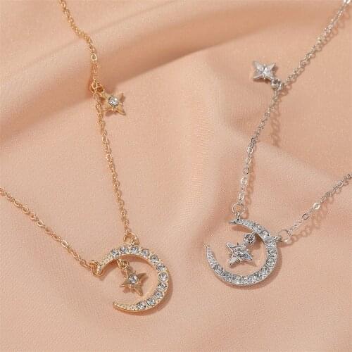 Women Star Moon Necklace Vintage Chain Pendant Necklace Jewelry Accessories Weddings Party Gift 2020 Trendy Gold Silver Color