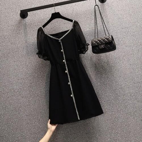 Plus size womens spring and summer 2021 new womens fashion French temperament chiffon stitching dress casual