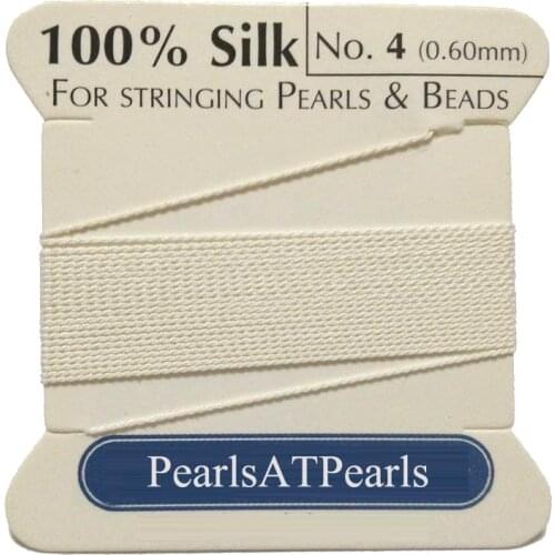 2M Long Dia 0.6mm 3 PLY White 100% Natural Silk Beading Cord with Needle