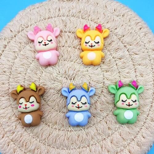 6Pcs/lot 23mm 5Colors Cartoon Deer Sleeping Fawn Charm Resin Diy Jewelry Making Elk Accessories Findings