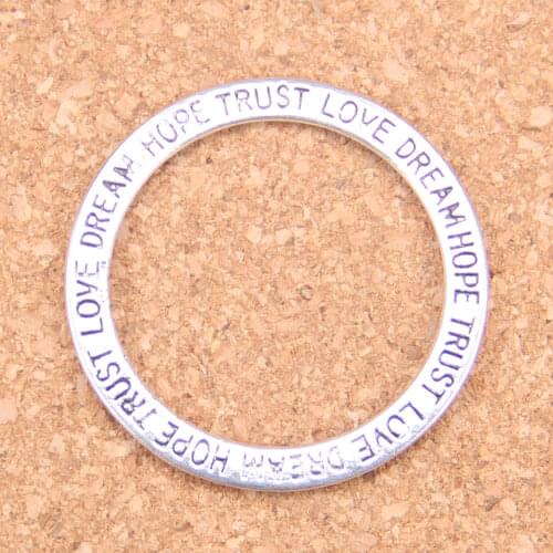 8pcs Charms circle love hope trust dream 35mm Antique Pendants,Vintage Tibetan Silver Jewelry,DIY for bracelet necklace