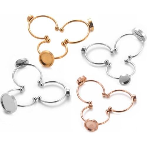 Stainless Steel Adjustable Ring Base Blank with 4-12mm Flat Base Cabochon Base Tray Settings for DIY Ring Bezels Jewelry Making