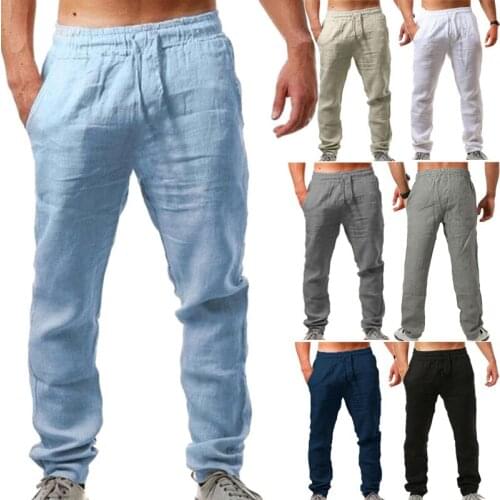 2020 Spring Summer Trousers Men Casual Solid Streetwear Men Pants Cotton Linen Thin Breathable Joggers Men Hip Hop Sweatpants