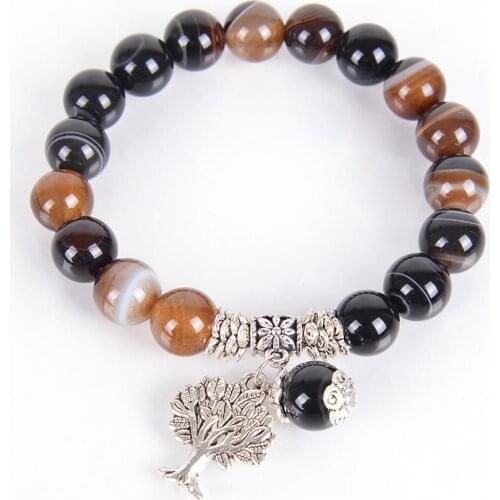 Chakra Natural Stone Black Vein Agates Onyxs stone Bracelets Tree of Life Bracelet Beads Healing Meditation Energy Bangles