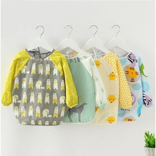 Comfortable Cotton Bandana Baby Apron Windproof Infant 1-7years Eating Children Drawing Long Sleeve Apron Baby Self Feeding Bibs