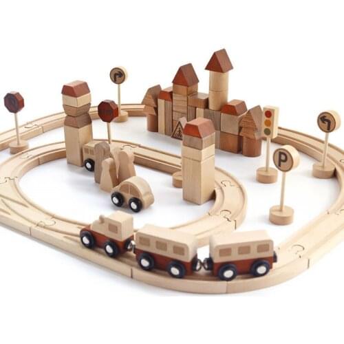 Childrens Creative Wooden Forest Track Train Assembled Building Blocks Traffic Sign Recognition Baby Early Education Toys