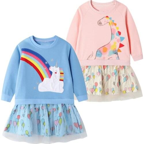 Kids Long Sleeve Lace Drsses For Girls Party Dress Baby Printed Birthday Tutu Dresses Children Casual Wear 3 6 7 Years Vestidos