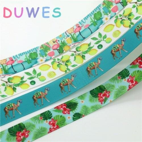 DUWES 50yards flowers tree fruit Printed Grosgrain Ribbon Accessory hairbow headwear decoration Wholesale DIY OEM D1111