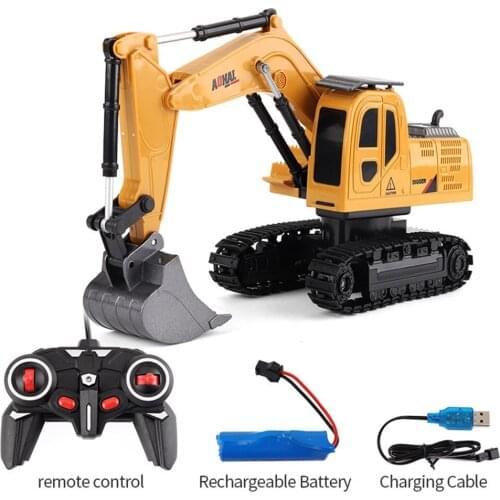 1:24 6CH RC Excavator Remote Control Engineering Car Truck Beach Toys With Music And Light Childrens Boys Birthday Gift 3857