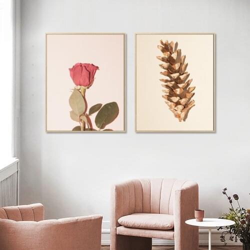 Nordic Plant Leaf Floral Wall Art Print Pink Rose Canvas Poster and Print Fashion Morandi Style Living Room Home Decoration