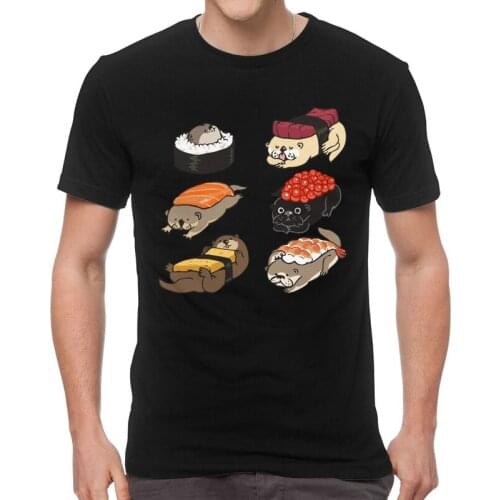 Sushi Otter T-shirt Mens Streetwear T Shirt Short Sleeve 100% Cotton Love Japanese Food Tshirt Unique Tees Tops