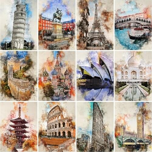 AZQSD Painting By Number Canvas Kits New York Paris Home Decor Landmark Paint By Numbers For Adults Landscape Home Decor