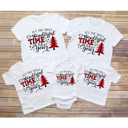 1pcs The Most Wonderful Time of The Year Family Matching Christmas T-shirt Baby Romper Kids T Shirts Xmas Clothes Couple Tees