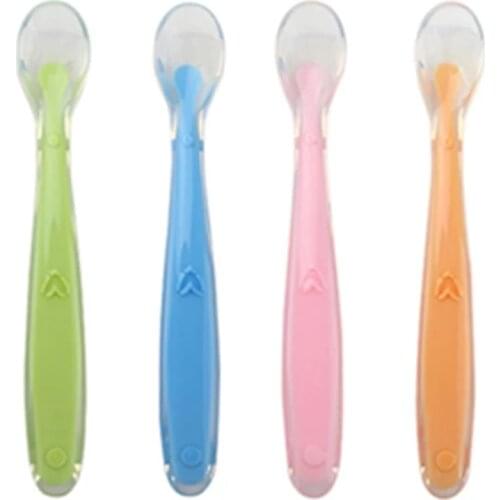 Baby Soft Silicone Spoon Candy Color Utensils Temperature Sensing Spoon Children Food Baby Feeding Tools