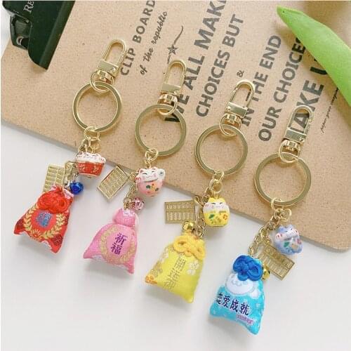 Cute Japanese Fortune Cat Keychain Car Key Chain Omamori Pendant For Clothes Backpack Pray Wealth Good Luck Couple Gift Keyring