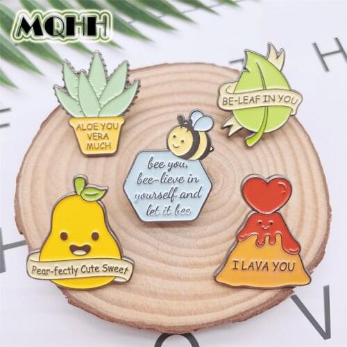 Cartoon Cute Plants Potted Plants Aloe Leaves Enamel Pins Fruits Pears Love Bees Alloy Brooches Punk Badges Accessories Jewelry