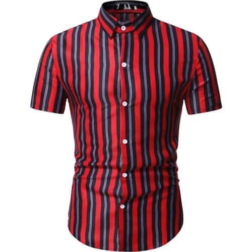 54# Men Striped Print Beach Style Shirts Button Hawaii Short Sleeve Top Shirt Casual Button Large Size Daily Shirts Top Футболка
