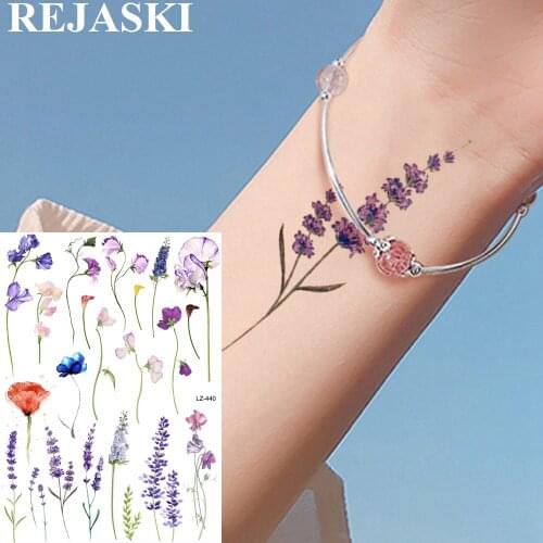 REJASKI Minimalist Lavender Sweet Peas Temporary Tattoos Sticker Flower Morning Glory Tatoos For Women Custom Tattoo Art Wrist