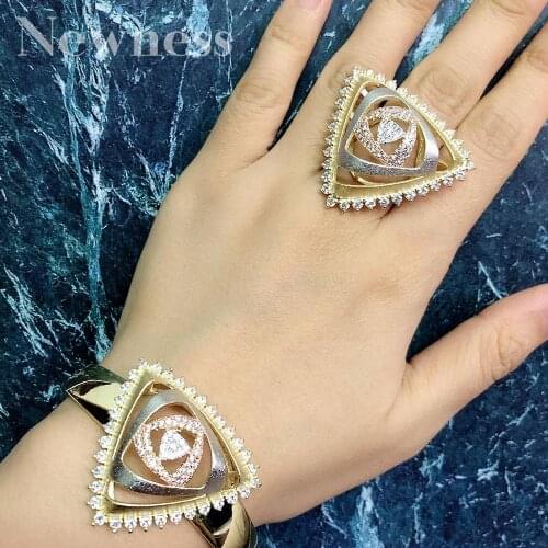 NewnessLuxury Triangle 3 Tone Nigeria Bangle Ring Sets Jewelry Set For Women Wedding Dubai Bridal Jewelry Sets