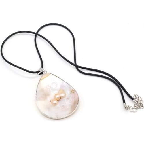 New Natural Shell Pearl Necklace High-Quality Drop-Shaped Temperament Pendant Necklace for Unisex Charm Jewelry 40x60 mm