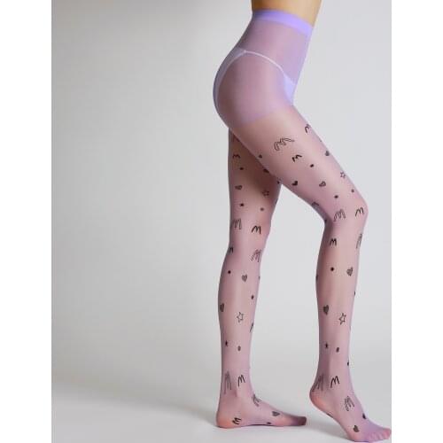 New Designs High Quality Sexy Letter Star Love Print Tights Transparent Blue Red Purple Pantyhose Womens Stockings