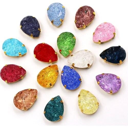 New style gold base Teardrop shape Ice flower glass crystal sewing claw rhinestones for wedding dress clothing decoration