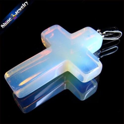 Wholesale 40x28x10 mm Big Cross Necklace Gem Stone Opal Cross Pendants Charms fit Necklaces Jewelry Making GS317