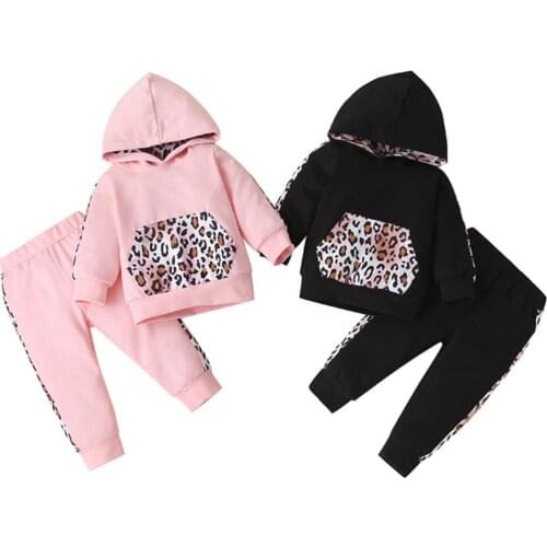Infants Baby Girls Autumn Clothes Set Toddler Kids Clothing Long Sleeve Leopard Grain Hooded Tops+Pants Casual Sportwear Outfits