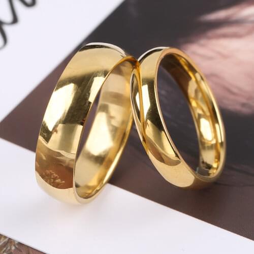Simple Fashion Style Smooth Stainless Steel Rings Classic Gold Color Couple Rings For Women And Men Wedding Engagement Jewelry