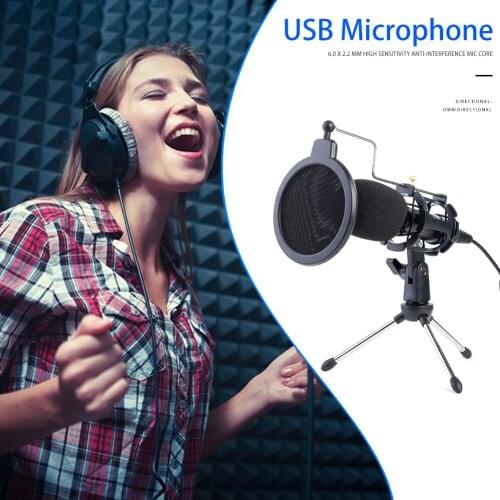 USB Microphone Wired Condenser Microphone Studio Karaoke Mic Omnidirectional with Stand Clip for PC