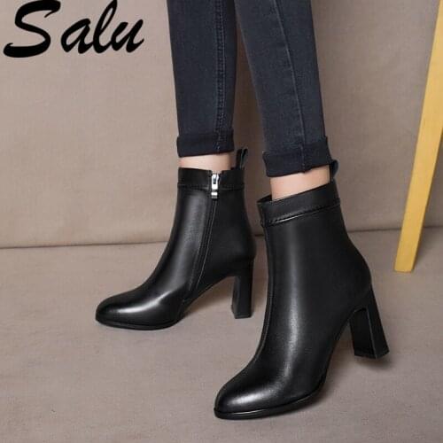Salu 2020 Boots Women Genuine Leather Shoes for Winter Boots Ankle Boots Shoes Woman Party Shoes Mujer Female Size 40