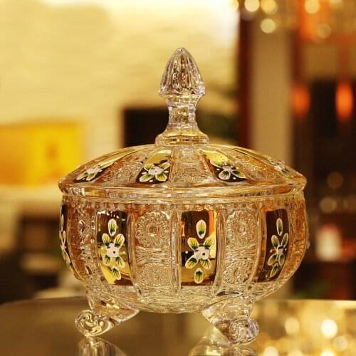 Nordic Crystal Glass Candy Jar Storage Jar With Lid Luxury Enamel Gold-Plated Craft Storage Tank Glass Container Home Decoration