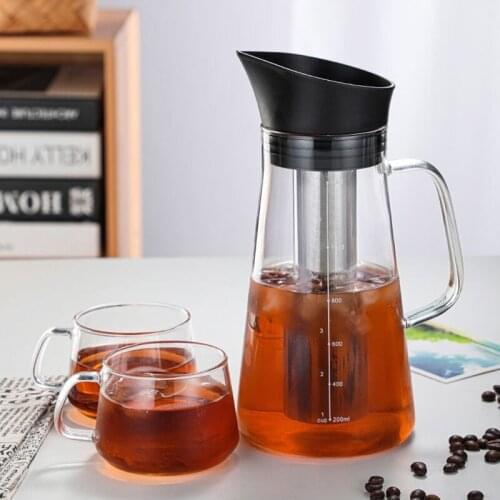 1400ml Glass Cold Brew Coffee Pot with Stainless Steel Filter Glass Iced Coffee Maker Pots Tea Pitcher Ice Hot and Cool Kettle