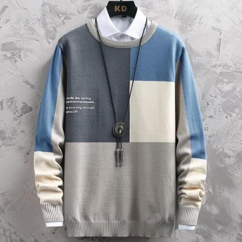 NEW Autumn Winter Fashion Mens Christmas Sweaters Harajuku Patchwork Sweater Men Long Sleeve Slim Fit Male Pullovers