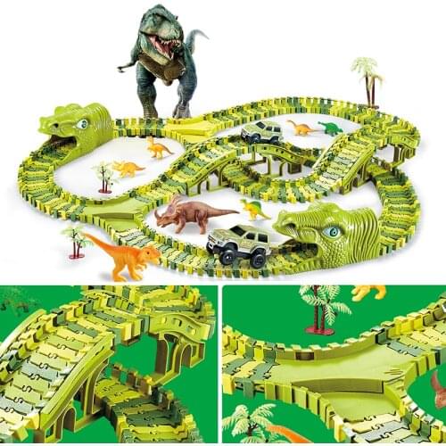 Track Racing Track Toy Set Dinosaur Railway Toy Car Educational Bend Flexible Race Track Flash Light Car Toys For Children Boys