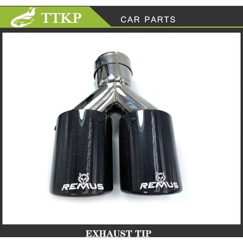 REMUS Universal Dual Sandy Automobile exhaust pipe Muffler tip Outlet 76/89MM Glossy Carbon Fiber Stainless Steel Exhaust Pipe