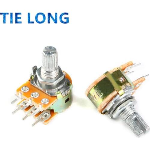 5pcs WH148 B1K B2K B5K B10K B20K B50K B100K B500K 6Pin Shaft Amplifier Dual Stereo Potentiometer 1K 2K 5K 10K 50K 100K 500K