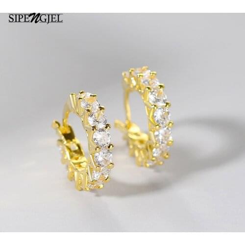SIPENGJEL Fashion High Quality Crystal Circle Hoop Earrings For Women Small Round Ring Hoop Earrings Stylish Party Jewelry 2021