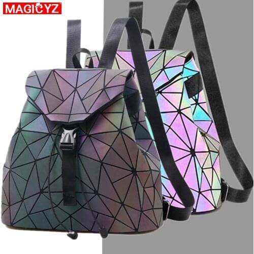 MAGICYZ Women Laser Luminous Backpack School Hologram Geometric Fold Student School Bags For Teenage Girls holographic sac a dos