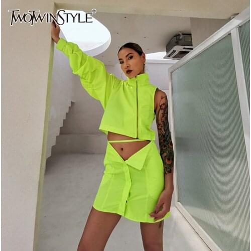 TWOTWINSTYLE Hollow Out Asymmetrical Dress For Women Turtleneck Long Sleeve Streetwear Mini Dresses Female Fashion New Clothing