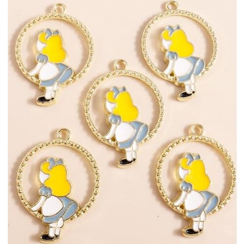 10pcs 22*30mm Cartoon Little Girl Princess Charms for Necklaces Earrings Jewelry Makings Enamal Alloy Pendants Diy Accessories