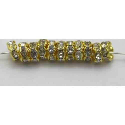20 Golden Flower Rhinestone Rondelle Spacers Beads 6mm