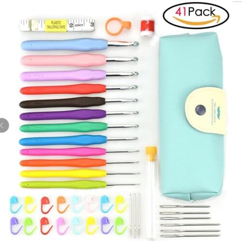 41pcs / Set TPR Soft Handle Crochet Set Handmade Metal Crochet Sweater Set Stainless Steel Aluminum Crochet Set Knitting Tool