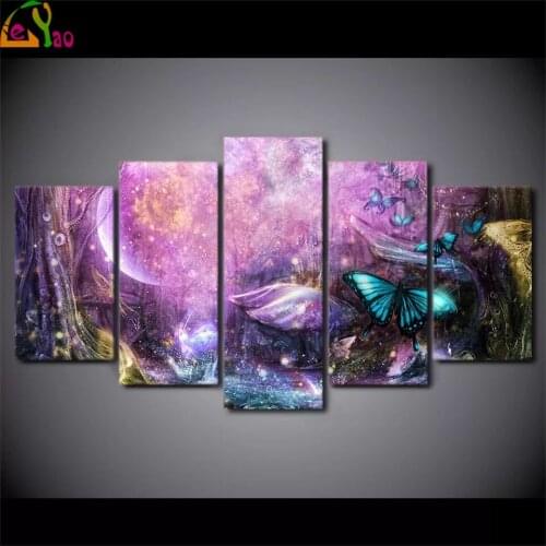 Fantasy forest Diamond Embroidery fairy butterfly 5 pcs Cross-Stitch Dog full square round Pictures Mosaic diamond painting