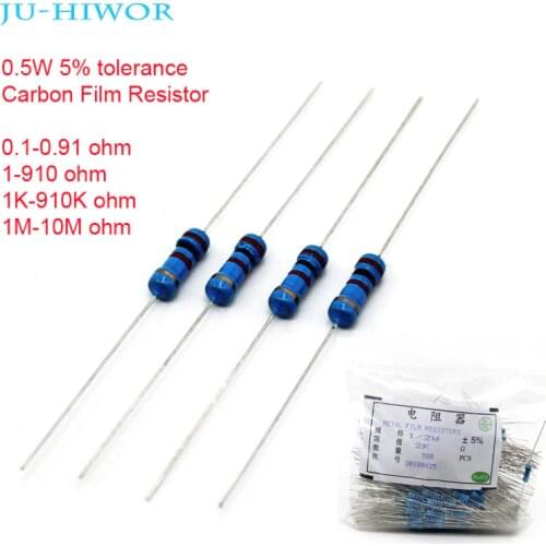 500pcs 0.1-0.91 1-910 1K-910K 1M Ohm 0.5W 1/2W Watt 5% Carbon Film Resistors 100 200 300 1K 2K 3K 1M Ohm Resistor Diy