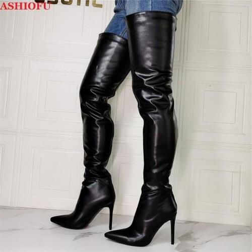 ASHIOFU New Style Handmade Ladies Over Knee Boots Sexy Party Prom Thigh High Boots Evening Club Dance Fashion Winter Long Boots
